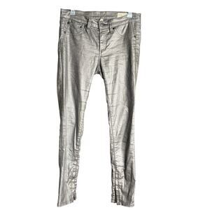 RAG & BONE for Intermix | Pewter Coated Denim Skinny Jeans Zipper Capri | 26
